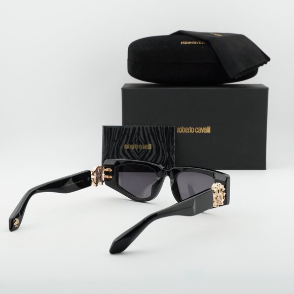 Roberto Cavalli SRC057M 0700 Sunglasses Black Rectangle Frame, Grey Lenses main image 4